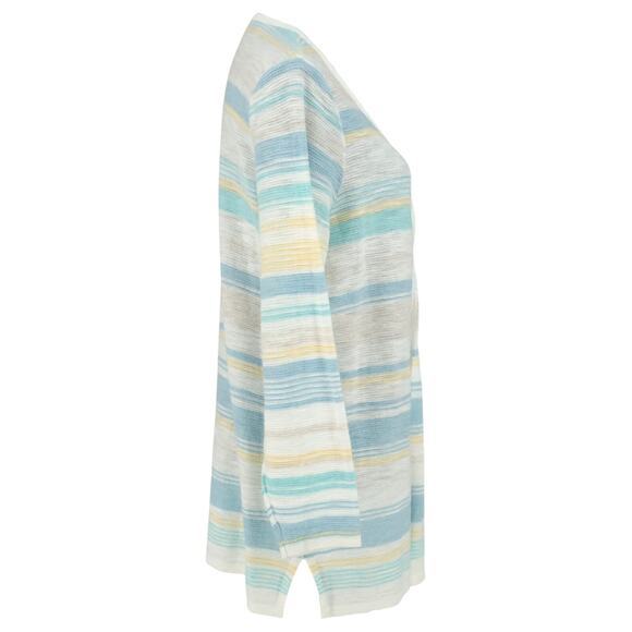 J Jill Sweater Petites MP PM White Blue Stripe Cardigan Cotton Open Front New - Picture 6 of 16